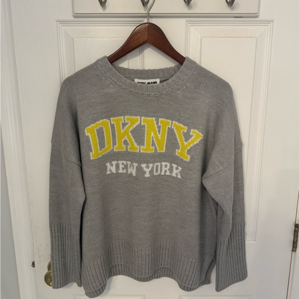 Women’s DKNY JEANS Gray and Yellow Crew Neck Sweater